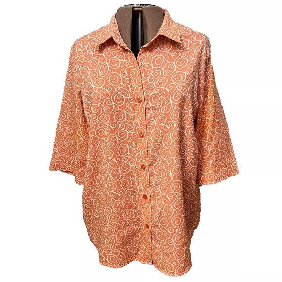 Blair Woman's Sz 2XL. Coral 3/4 Sleeve. Button Up Shirt. Poly/Rayon Blend. B31 - Picture 1 of 5